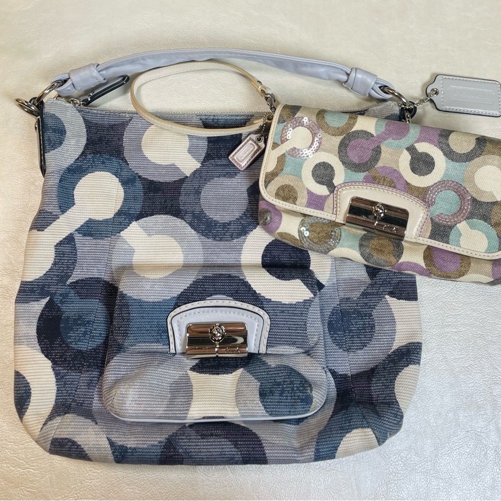 Coach Kristin Graphic Denim Op Art Hobo Bag & Contrasting Wristlet